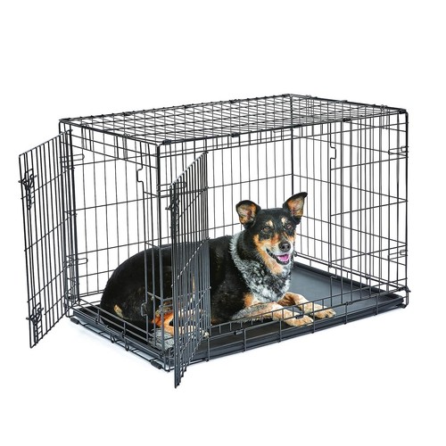Foldable black dog cage - black,